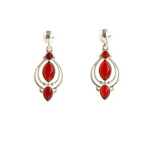 Baltic Cherry Amber Victorian Dangle Earrings in 925 Sterling Silver